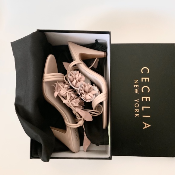 CECELIA SONAH NUDE PINK FLORAL HEELS SANDALS PUMPS - Picture 9 of 15